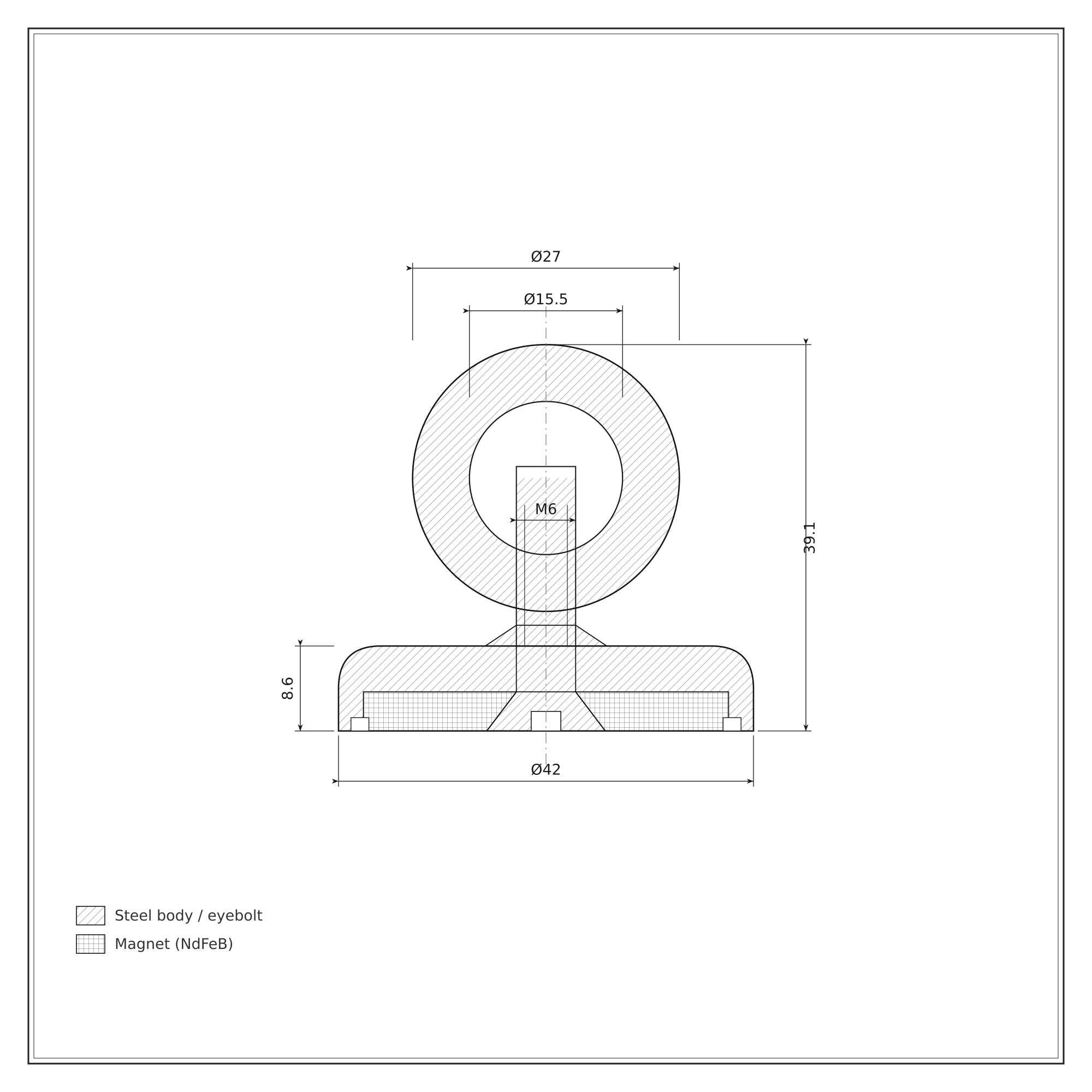 42mm Neodymium Pot Magnet (60KG Pull) - Image 2