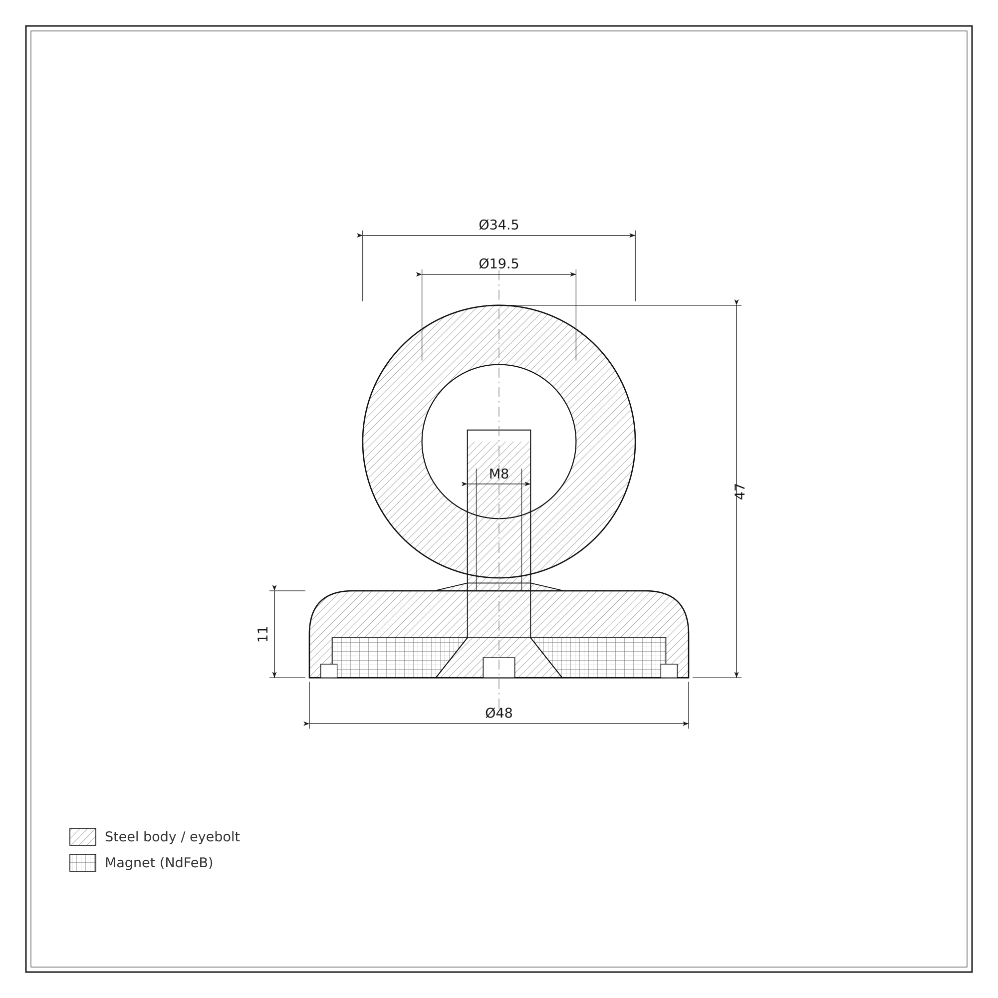 48mm Neodymium Pot Magnet (75KG Pull) - Image 4