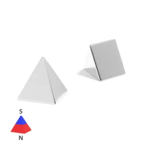 Triangular Pyramid Neodymium magnet with dimensions Pyramid Base 25.4mm X Top 3.18mm North, grade N52 , featuring a nickel-copper-nickel coating and an 26.54KG pull force. These magnets deliver a sharply focused magnetic field at their tip, making them perfect for specialised applications across diverse sectors including education, healthcare, and industrial manufacturing. They are indispensable for academic experiments, high-precision biological testing, and the development of non-invasive medical therapies.