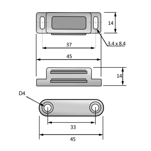 45mm Magnetic Catch diagram ideal For Cabinets and Doors. perfect for securing cabinets and doors. Ideal for kitchen cabinets, drawers, and more.