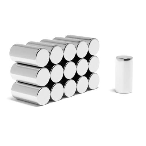 Round Circular Cylinder Rod Neodymium magnet with dimensions 10mm x 20mm, grade N38, featuring a nickel-copper-nickel coating and an 4.03KG pull force, commonly used in DIY, crafts, furniture design, fixings, kitchen design, sale display units, scale models, lock mechanisms, science experiments, computing and many more.