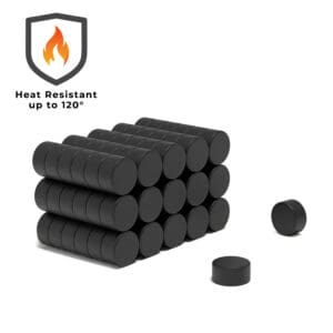 Round Circular PTFE coated Neodymium Disc magnet with dimensions 10mm x 5mm, grade N54H Max Temp 120°, featuring a nickel-copper-nickel coating and an 3.78KG pull force, these magnets are ideal for automotive sensors, electric motors, renewable energy solutions, audio equipment, scientific research, DIY and Crafting.