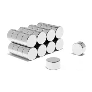 Round Circular Disc Neodymium magnet with dimensions 14mm x 8mm, grade N52, featuring a nickel-copper-nickel coating and an 8.07KG pull force, commonly used in DIY, crafts, furniture design, fixings, kitchen design, sale display units, scale models, lock mechanisms, science experiments, computing and many more.