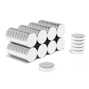 Round Circular Disc Neodymium magnet with dimensions 16mm x 4mm, grade N48, featuring a nickel-copper-nickel coating and an 5.52KG pull force, commonly used in DIY, crafts, furniture design, fixings, kitchen design, sale display units, scale models, lock mechanisms, science experiments, computing and many more.