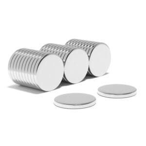 Round Circular Disc Neodymium magnet with dimensions 18mm x 2mm, grade N52, featuring a nickel-copper-nickel coating and an 3.17KG pull force, commonly used in DIY, crafts, furniture design, fixings, kitchen design, sale display units, scale models, lock mechanisms, science experiments, computing and many more.