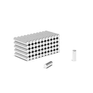 Round Circular Cylinder Rod Neodymium magnet with dimensions 3mm x 8mm, grade N40 , featuring a nickel-copper-nickel coating and an 0.34KG pull force, commonly used in DIY, crafts, furniture design, fixings, kitchen design, sale display units, scale models, lock mechanisms, science experiments, computing and many more.