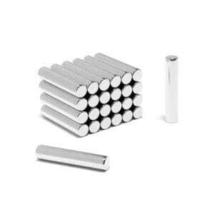 Round Circular Cylinder Rod Neodymium magnet with dimensions 4mm x 20mm, grade N54 , featuring a nickel-copper-nickel coating and an 0.91KG pull force, commonly used in DIY, crafts, furniture design, fixings, kitchen design, sale display units, scale models, lock mechanisms, science experiments, computing and many more.