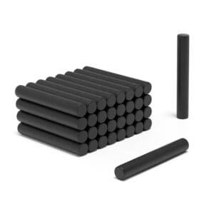 Black Cylinder Epoxy Neodymium magnet with dimensions 5mm x 35mm, grade N52 , featuring a nickel-copper-nickel coating and an 1.43KG pull force, commonly used for DIY, crafts, woodworking, furniture making, manufacturing and science experiments.