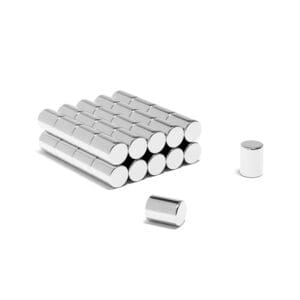 Round Circular Cylinder Rod Neodymium magnet with dimensions 6mm x 8mm, grade N50 , featuring a nickel-copper-nickel coating and an 1.70KG pull force, commonly used in DIY, crafts, furniture design, fixings, kitchen design, sale display units, scale models, lock mechanisms, science experiments, computing and many more.