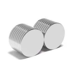 Round Circular Disc Neodymium magnet with dimensions 22mm x 2mm, grade N35, featuring a nickel-copper-nickel coating and an 2.49KG pull force, commonly used in DIY, crafts, furniture design, fixings, kitchen design, sale display units, scale models, lock mechanisms, science experiments, computing and many more.