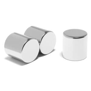 Round Circular Cylinder Rod Neodymium magnet with dimensions 25mm x 25mm, grade N52 , featuring a nickel-copper-nickel coating and an 33.09KG pull force, commonly used in DIY, crafts, furniture design, fixings, kitchen design, sale display units, scale models, lock mechanisms, science experiments, computing and many more.