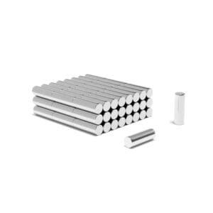 Round Circular Cylinder Rod Neodymium magnet with dimensions 4mm x 12mm, grade N54, featuring a nickel-copper-nickel coating and an 0.84KG pull force, commonly used in DIY, crafts, furniture design, fixings, kitchen design, sale display units, scale models, lock mechanisms, science experiments, computing and many more.