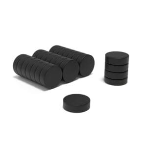 Round Circular PTFE coated Neodymium Disc magnet with dimensions 16mm x 5mm, grade N54, featuring a nickel-copper-nickel coating and an 7.67KG pull force, these magnets are ideal for automotive sensors, electric motors, renewable energy solutions, audio equipment, scientific research, DIY and Crafting.