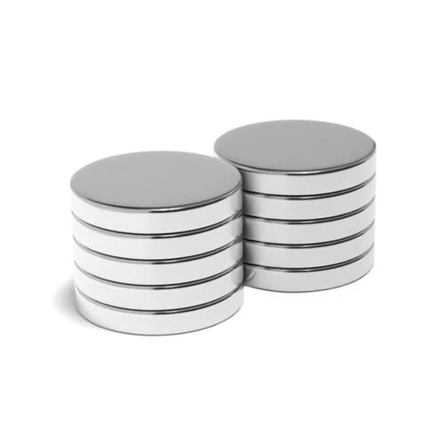 Round Circular Disc Neodymium magnet with dimensions 26mm x 4mm, grade N52 , featuring a nickel-copper-nickel coating and an 10.17KG pull force, commonly used in DIY, crafts, furniture design, fixings, kitchen design, sale display units, scale models, lock mechanisms, science experiments, computing and many more.