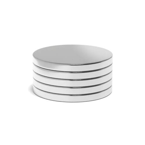 Round Circular Disc Neodymium magnet with dimensions 32mm x 3mm, grade N38 , featuring a nickel-copper-nickel coating and an 6.26KG pull force, commonly used in DIY, crafts, furniture design, fixings, kitchen design, sale display units, scale models, lock mechanisms, science experiments, computing and many more.
