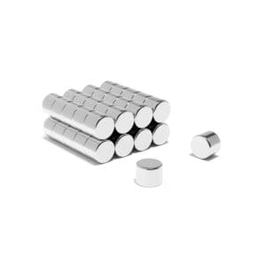 Round Circular Disc Neodymium magnet with dimensions 8mm x 6mm, grade N52, featuring a nickel-copper-nickel coating and an 2.82KG pull force, commonly used in DIY, crafts, furniture design, fixings, kitchen design, sale display units, scale models, lock mechanisms, science experiments, computing and many more.