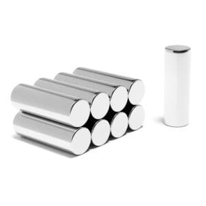 Round Circular Cylinder Rod Neodymium magnet with dimensions 10mm x 30mm, grade N50 , featuring a nickel-copper-nickel coating and an 5.77KG pull force, commonly used in DIY, crafts, furniture design, fixings, kitchen design, sale display units, scale models, lock mechanisms, science experiments, computing and many more.