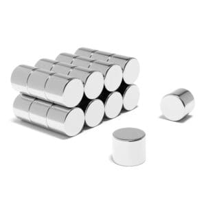 Round Circular Disc Neodymium magnet with dimensions 12mm x 10mm, grade N38, featuring a nickel-copper-nickel coating and an 5.08KG pull force, commonly used in DIY, crafts, furniture design, fixings, kitchen design, sale display units, scale models, lock mechanisms, science experiments, computing and many more.