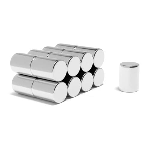 Round Circular Cylinder Rod Neodymium magnet with dimensions 15mm x 20mm, grade N54 , featuring a nickel-copper-nickel coating and an 13.16KG pull force, commonly used in DIY, crafts, furniture design, fixings, kitchen design, sale display units, scale models, lock mechanisms, science experiments, computing and many more.