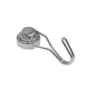 Magnetic Swivel Hook featuring a powerful magnetic base and a 360° rotating hook for maximum flexibility with dimensions 25mm, grade N35, featuring a nickel-copper-nickel coating and an 17.32G pull force. Perfect for hanging tools, decorations, or supplies, they allow easy positioning and secure attachment to any magnetic surface.