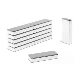 Rectangular Block Neodymium magnet with dimensions 25mm x 10mm x 4mm, grade N52, featuring a nickel-copper-nickel coating and an 6.69kg pull force, commonly used in industrial applications, electronics, and hobby projects.