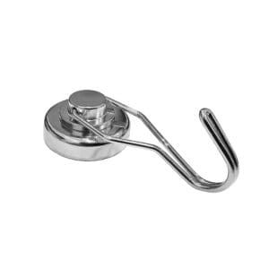 Magnetic Swivel Hook featuring a powerful magnetic base and a 360° rotating hook for maximum flexibility with dimensions 32mm, grade N35, featuring a nickel-copper-nickel coating and an 29.84G pull force. Perfect for hanging tools, decorations, or supplies, they allow easy positioning and secure attachment to any magnetic surface.