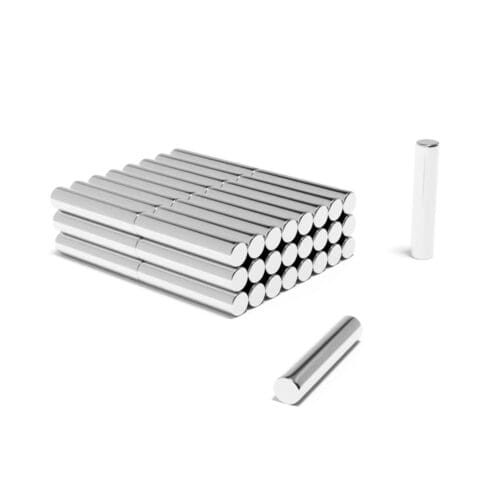 Round Circular Cylinder Rod Neodymium magnet with dimensions 3mm x 15mm, grade N38 , featuring a nickel-copper-nickel coating and and 0.33KG pull force, commonly used in DIY, crafts, furniture design, fixings, kitchen design, sale display units, scale models, lock mechanisms, science experiments, computing and many more.