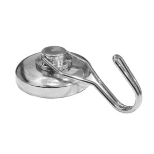 Magnetic Swivel Hook featuring a powerful magnetic base and a 360° rotating hook for maximum flexibility with dimensions 42mm, grade N35, featuring a nickel-copper-nickel coating and an 91.49KG pull force. Perfect for hanging tools, decorations, or supplies, they allow easy positioning and secure attachment to any magnetic surface.