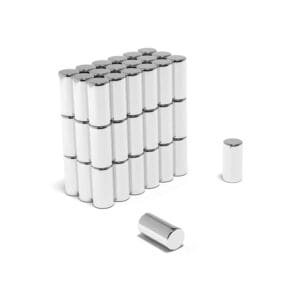 Round Circular Cylinder Rod Neodymium magnet with dimensions 6mm x 12mm, grade N54 , featuring a nickel-copper-nickel coating and an 1.99KG pull force, commonly used in DIY, crafts, furniture design, fixings, kitchen design, sale display units, scale models, lock mechanisms, science experiments, computing and many more.