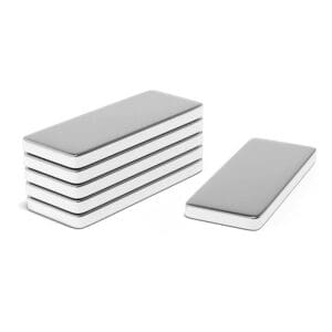 Rectangular Block Neodymium magnet with dimensions 25mm x 10mm x 2mm, grade N52, featuring a nickel-copper-nickel coating and an 3.13kg pull force, commonly used in industrial applications, electronics, and hobby projects.
