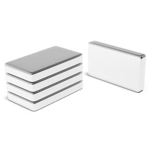 Rectangular Block Neodymium magnet with dimensions 25mm x 15mm x 4mm, grade N52, featuring a nickel-copper-nickel coating and an 8.75kg pull force, commonly used in industrial applications, electronics, and hobby projects.