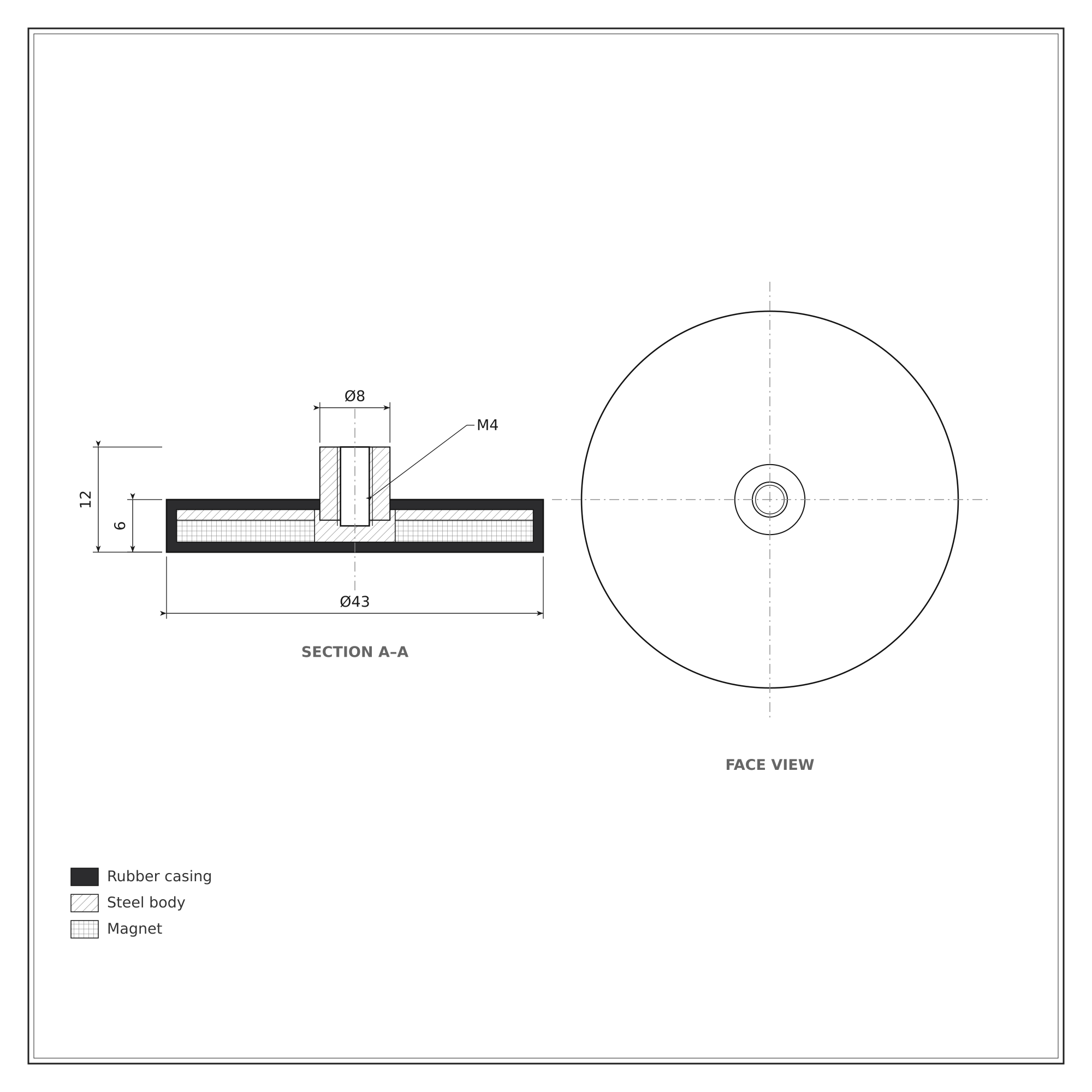 43mm x 12mm Rubber Coated Neodymium Disc Magnet with Screwed Bush N35 (8KG Pull) - Image 2