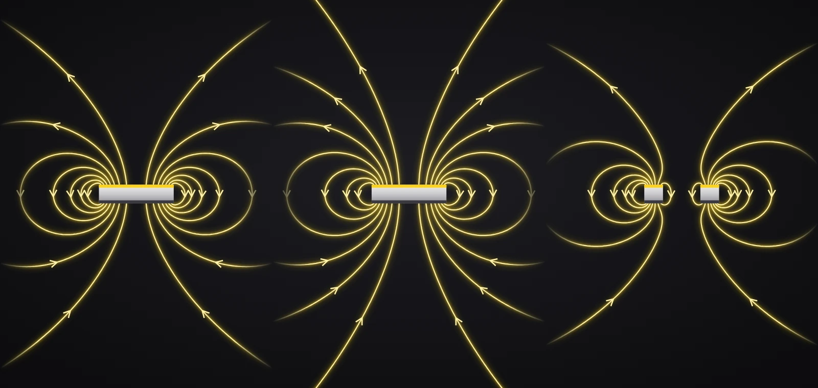 Magnetic field lines around a disc magnet, a block magnet and a ring magnet