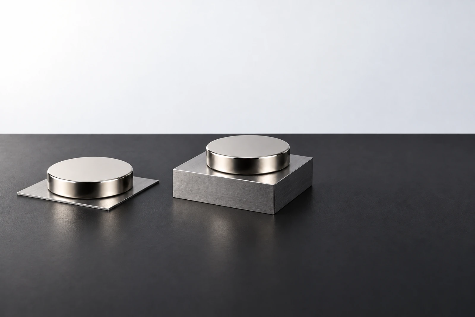 The same disc magnet on a thin steel sheet and on a thick steel plate